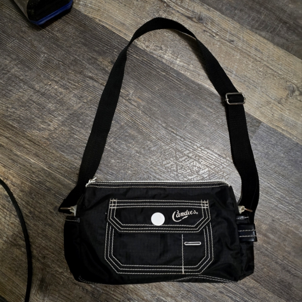 Candies Small Black w/ White Stitching-Nylon Handbag Purse Preowned.